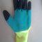 yellow polyester 13 gauge knitted foamed latex palm and fingers double coated breathable work gloves
