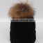 Custom Wool Knitted Racoon Fur Pom Pom Beanie Hat