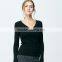 Fashion Women's Plus Size Solid Plain Long Sleeve V-neck T-Shirt OEM ODM Type Clothing Factory Manufacturer Guangzhou