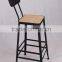 Vintage Industrial Furniture Metal High Chair Dining Chair with Pine Wood Seat