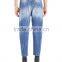 Navy Blue Carrot Shape Women Jeans with Hooked Holes