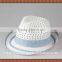 Promotional paper straw fedora hat with sewed ribbon