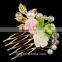 Bridal Hair Accessories Wedding Gold Metal Pearl Flower Leaf Hair Comb Hairpin