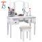Vanity Set Tri-folding Mirror Make-up Dressing Table Cushioned Stool 5 Drawers White