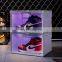 Acrylic Custom Transparent Shoe Box With Led Light Clear Magnetic Plastic Drop Front Stackable Sound Activated Led Shoe Box
