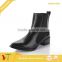 100% Full grain black leather casual short boot for ladies