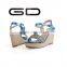 GDSHOE cheap price ladies pu sandals classical high heel wedge sandals