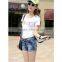 Womens ladys Jeans Shorts Hot Pants Suspenders Overalls Denim Lovely Zipper Side