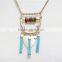 Multi Color Shell w/ Blue Suede Triangle Triple Pendant Necklace 2016 Fashion Style Wholesale