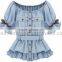 Girls fairy blue jeans style peplum ruffle sleeve blouses China manuafacturer