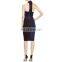 2017 Contrast Black and Navy Off Shoulder Cut Out Lace Up Elegant Fitted Causal Career Dress