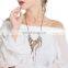 Ethnic Exaggerated Alloy Coin Beads Pendant Long Tassel Faux Suede Necklace