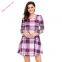 New Arrival Mature Women Long Sleeve Mini Plaid Dress