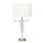 Luxury Slub Crystal Table Lamp for Hotel Villa with Copper Base White Linen Lampshade
