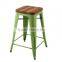 MCH-1505 Yellow Wood Stool 65cm Height Metal French Bistro Chairs