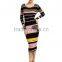 Hot sale latest Autumn sexy slim stripe longsleeve ladies western dress designs