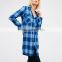 Wholesale latest design woman blouse fashion long check plaid shirt
