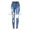 Top design Mid-waist ripped skinny pencil fit denim jeans for women