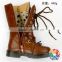 Wholesale Toddler Girls Round Toe Brown Leather Fashion Combat Boots