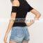 Fashion Black Sexy Cold Shoulder Short Sleeve Women Top