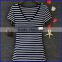 manufacturer china latest fashion striped t shirt, women design you own custom t shirt with v neck