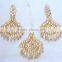 JADAU KUNDAN GOLD PLATED Dangler EARRINGS TIKA SET real look