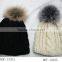 2016 Fashion the latest crochet knitted 100%acrylic hot popular beanie cap with real fox fur ball