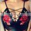 Embroidered PU Leather Harness Sling Shirt Underwear Bra Crop Tops