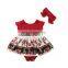 Christmas Girls Romper Dress + headband Baby Red Santa Ruffles Sleeveless Party Romper 0-24M