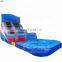 family small free time fun playful inflatable water slide with pool