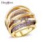 Big 18K Gold Plated Statement 3D Look CZ Crystals Unique Design Women Luxury Ring