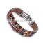 Leather Rope Wrist Bracelet Alloy Charm Clasp and Wood Beads Braided Genuine Leather Cuff Bracelet