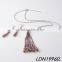 Garnet Color Glass Beads Tassel With Silver Chain Necklace