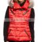 2015 women padded winter vest with fur hood red vest fall
