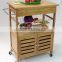 wood dining room serving carts with basket and cabinet