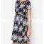 Fashion Floral Printed Midi Skater Woman Summer Dress