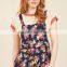 Navy floral wide adjustable straps lady's short overall with pockets