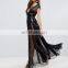 New Arrival Plunging Neckline Sequin Mesh Fit and Flare Maxi Dress