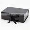 Luxury a4 deep glossy lamination black foldable gift box packaging with magnetic lid
