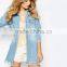 2016 Autumn Long Sleeve Oversized Frayed Denim Shirt