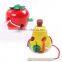 Biology Learing Worm Eat Pear Children Wooden Threading Toys