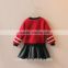 2015 spring long sleeve owl top t shirt with short skirt red black 2 colors fashion girls set