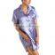 Wholesale Summer Short Sleeve Women Satin Knee Length Button Front Nightshirt