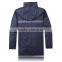 Wholesale price double layers PVC polyester dark blue hi-vis reflective tape printed logo hooded rainsuit with jacket and pants