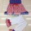 2016 New Design Baby Girls July 4th Girls Outfits Cotton Blue Star Dress Top Ruffle Pant Clothing Sets