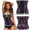 Skull Heads Pattern Printing Latex Corset 9 Steel Bones Corset Underbust Waist Cincher Training Bustier