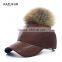 2016/2017 high fashion leather winter hat with big fur pompoms KZ160073