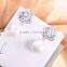 Fashion big pearl earring with zircon flower shape sterling silver jewelry in yiwu