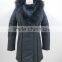 womens polyester memory twill fabric faux down filled coat with fur hood