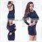 Vintage Type Beautiful Flower Pattern Beaded Lace Long Sleeve Fat Size Women Party Dress